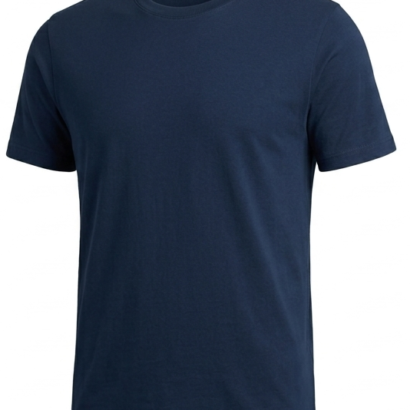 Front view of navy blue premium cotton mens t-shirt on white background